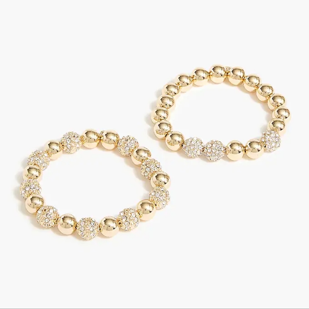 J.Crew gold & pave balls stretchy bracelets, set of 2, gold